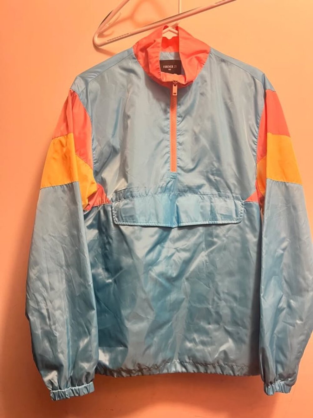 Forever 21 Men Colorblock Windbreaker Pullover Blue Pink Yellow Size S